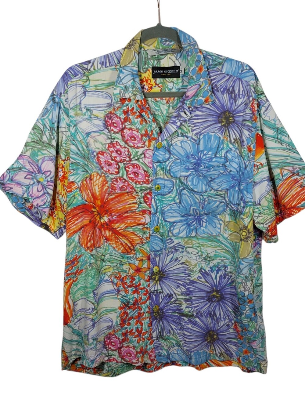 Vintage JAMS WORLD Eden Floral Hawaiian Shirt Men's Size Medium Japanese Rayon